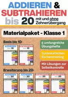 Vorschau - Arbeitsblätter - Addieren und Subtrahieren bis 20 (mit und ohne Zehnerübergang) | Materialpaket Klasse 1 | 6 Rechenhefte mit Lösungen - Deckblatt