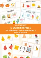 Vorschau - Stationenlernen - 5 Sortierspiele | Jahreszeiten, 5 Sinne, Heiß & Kalt, Farben, Formen | Wahrnehmung & Konzentration fördern | Kita & Vorschule | Morgenkreisideen - Deckblatt