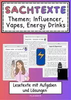 Vorschau - Arbeitsblätter - Materialpaket: Sachtexte (Influencer, Vapes, Energy drinks) - Deckblatt