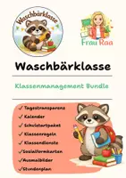 Vorschau - Mal- und Bastelvorlagen - Materialpaket Waschbärklasse - Klassenmanagement Set (Regeln, Dienste, Tagestransparenz & mehr) - Deckblatt