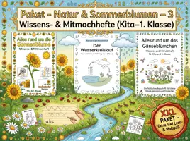Vorschau - Arbeitsblätter - Paket - Natur & Sommerblumen –3 Wissens- & Mitmachhefte (Kita–1. Klasse) - Deckblatt