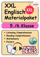 Vorschau - Unterrichtsreihen - Mega English Bundle 5th–6th Grade (A1-A2) Worksheets, Reading & Listening Activities & Posters - Deckblatt
