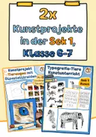 Vorschau - Arbeitsblätter - 2x Kunst in der Sek 1, Kunst Klasse 6, Klasse 7, Typografie Tiere und Tieraugen mit Ölpastellkreiden - Deckblatt