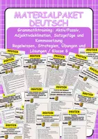 Vorschau - Stationenlernen - Materialpaket - Grammatiktraining: Aktiv/Passiv, Adjektivdeklination, Satzgefüge und Kommasetzung Regelwissen, Strategien, Übungen und Lösungen / Klasse 6 - Deckblatt
