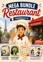 Vorschau - Arbeitsblätter - MEGA BUNDLE Restaurant – Escape Room, Hörverständnis, Bingo & Rollenspiele | Französisch A1 - Deckblatt