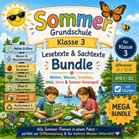 Vorschau - Arbeitsblätter - Sommer Materialpaket Klasse 3 - Wetter, Wasser, Insekten, Schmetterlinge, Wiese, Wald, Ferien - Deckblatt
