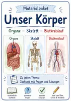 Vorschau - Arbeitsblätter - Sachtexte mit Fragen und Lösungen: Organe – Skelett – Blutkreislauf - Deckblatt