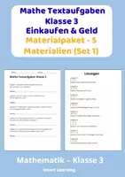 Vorschau - Stundenentwürfe - Mathe Textaufgaben Klasse 3 Einkaufen Materialpaket | 5 Materialien mit Lösungen - Deckblatt