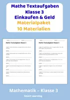 Vorschau - Stundenentwürfe - XL Materialpaket Mathe Textaufgaben Klasse 3 Einkaufen | 10 Materialien mit Lösungen - Deckblatt
