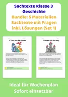 Vorschau - Stundenentwürfe - Sachtexte Klasse 3 – Geschichte Materialpaket (5 Materialien) | Arbeitsblätter mit Lösungen (Set 1) - Deckblatt