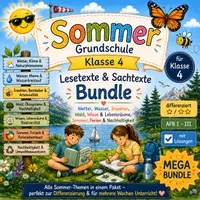 Vorschau - Arbeitsblätter - Sommer Materialpaket Klasse 4 - Wetter, Wasser, Insekten, Schmetterlinge, Wiese, Wald, Ferien - Deckblatt