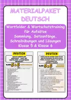 Vorschau - Stationenlernen - Materialpaket: Wortfelder & Wortschatztraining für Aufsätze Sammlung, Satzanfänge, Schreibübungen und Lösungen Klasse 5 & Klasse 6 - Deckblatt