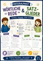 Vorschau - Arbeitsblätter - Materialpaket: Wörtliche Rede & Satzglieder (Klasse 3–4) Arbeitsblätter, Test, Lösungen - Deckblatt