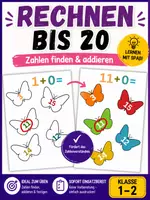 Vorschau - Arbeitsblätter - Rechnen bis 20 Arbeitsblätter PDF – Zahlen finden & addieren Klasse 1–2 (mit Lösungen, Vorschule/Grundschule) - Deckblatt
