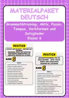 Vorschau - Stationenlernen - Materialpaket: Grammatiktraining: Aktiv, Passiv, Tempus, Verbformen und Satzglieder Klasse 6 - Deckblatt