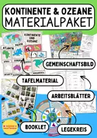Vorschau - Mal- und Bastelvorlagen - Kontinente und Ozeane Materialpaket – Legekreis, Booklet, Arbeitsblätter, Gemeinschaftsbild und Tafelmaterial für den Geografieunterricht Klasse 3 4 5 6 - Deckblatt