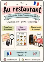 Vorschau - Spiele - Materialpaket – Au restaurant (Escape room, / Bingo / Rollenspielkarte) - Deckblatt