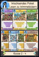Vorschau - Stundenentwürfe - Lesen zu Wimmelbildern – wachsendes Materialpaket (Klasse 2–4) | Jahreszeiten | Differenzierte Lesetexte 📚✨ - Deckblatt