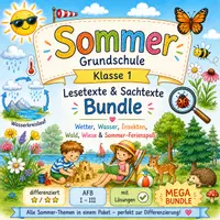 Vorschau - Arbeitsblätter - Sommer Materialpaket Klasse 1 - Wetter, Wasser, Insekten, Schmetterlinge, Wiese, Wald, Ferien - Deckblatt