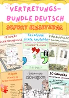 Vorschau - Arbeitsblätter - Vertretungsstunden-Bundle Deutsch - sofort einsetzbar! (Mittelschule 6.-8. Klasse) - Deckblatt