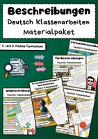 Vorschau - Arbeitsblätter - Beschreibungen Klassenarbeiten Deutsch Klasse 5/6: Personen-, Bild-, Tier-, Gegenstands-, Weg- & Vorgangsbeschreibung - Deckblatt