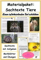Vorschau - Stundenentwürfe - Materialpaket Sachtexte "Tiere" und einen informierenden Text verfassen - Deckblatt