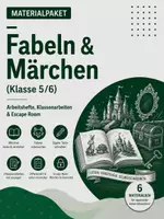 Vorschau - Unterrichtsreihen - Materialpaket Fabeln & Märchen (Klasse 5/6) – Arbeitshefte, Klassenarbeiten & Escape Room - Deckblatt