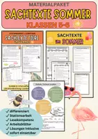 Vorschau - Unterrichtsreihen - Sachtexte im Sommer – Materialpaket Deutsch Klasse 5/6 | Lesekompetenz & Stationslernen - Deckblatt