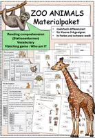 Vorschau - Spiele - Materialpaket- At the zoo/wild animals (Klasse 3-6): Writing, Vocabulary, Reading, Games - Deckblatt