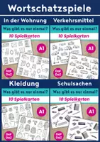 Vorschau - Stationenlernen - Wortschatzspiele A1 | Kleidung | Verkehrsmittel | Schulsachen | Möbel - Deckblatt