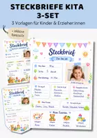 Vorschau - Arbeitsblätter - Steckbriefe Kita & Kindergarten 3er Set | "Das bin ich" Vorlagen Portfolio | DIN A4 Format - Deckblatt
