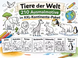 Vorschau - Unterrichtsreihen - Tiere der Welt – 210 Ausmalmotive im XXL-Kontinente-Paket - Deckblatt