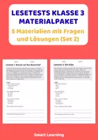 Vorschau - Stundenentwürfe - Lesetest Materialpaket Klasse 3 | 5 Materialien mit Fragen & Lösungen (Set 2) - Deckblatt