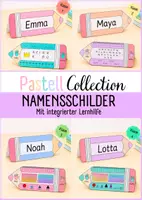Vorschau - Merkblätter - Materialpaket - Pastell Collection: Namensschilder Klasse 1-4 mit Lernhilfen I Editierbar - Deckblatt