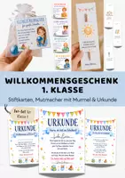 Vorschau - Arbeitsblätter - Willkommensgeschenk 1. Klasse | 3er-Set Geschenke Einschulung mit Stiftkarten, Mutmachkärtchen mit Murmel & Urkunde | Begrüßungsgeschenk Grundschule - Deckblatt