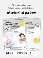 Vorschau - Arbeitsblätter - Materialpaket: Meine Sommerferien – Schreibanlässe mit Bildkarten | für Klasse 1–4 - Deckblatt