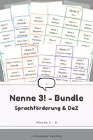 Vorschau - Stationenlernen - Materialpaket Nenne 3! Sprechkarten Bundle | 108 Aufgabenkarten für Sprachförderung & DaZ | Wortschatztraining & mündlicher Sprachgebrauch | Grundschule 1–3 - Deckblatt