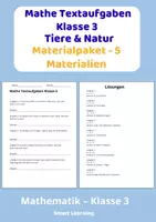 Vorschau - Stundenentwürfe - Mathe Textaufgaben Klasse 3 Tiere Materialpaket | 5 Materialien mit Lösungen - Deckblatt
