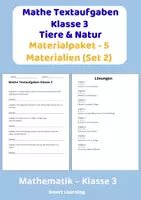 Vorschau - Stundenentwürfe - Mathe Textaufgaben Klasse 3 Tiere Materialpaket (Set 2) | 5 Materialien mit Lösungen - Deckblatt