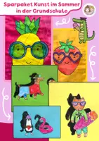 Vorschau - Stundenentwürfe - Kunst im Sommer in der Grundschule, Kunst Klasse 2, Kunst Klasse 3, Kunst Klasse 4 Sommer Obst mit Sonnenbrillen & lustige Schattentiere - Deckblatt