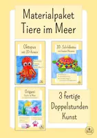 Vorschau - Mal- und Bastelvorlagen - Materialpaket Tiere im Meer - Kunst Grundschule Sommer - Unterwasserwelt basteln Kunst Klasse 2, Kunst Klasse 3 - Deckblatt