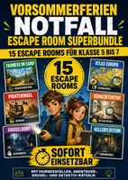 Vorschau - Spiele - Vorsommerferien Notfall Escape Room Superbundle Klasse 5 bis 7 15 sofort einsetzbare Rätsel - Deckblatt
