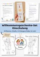 Vorschau - Mal- und Bastelvorlagen - Willkommensgeschenk Einschulung Set | Schulanfang Geschenk 1. Klasse | Begrüßungsgeschenk Schüler - Deckblatt