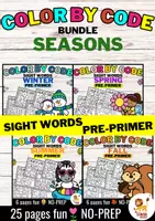 Aperçu - Feuilles d'exercices - Color by code - Sight words Pre-Primer (Seasons) | Saisons Anglais - Bundle (Kit) - Page de couverture