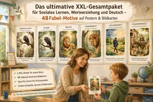 Vorschau - Poster - Das ultimative XXL-Gesamtpaket für Soziales Lernen, Werteerziehung und Deutsch – 48Fabel-Motive auf Postern & Bildkarten - Deckblatt