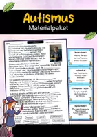 Vorschau - Arbeitsblätter - Autismus – Materialpaket | Wissenskartei, Lückentext & Quizkarten - Deckblatt