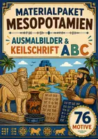 Vorschau - Mal- und Bastelvorlagen - Materialpaket Mesopotamien Ausmalbilder & Keilschrift ABC (76 Malvorlagen) - Deckblatt