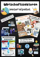Vorschau - Arbeitsblätter - Wirtschaftssektoren Materialpaket: Primärer, sekundärer, tertiärer und quartärer Sektor - Deckblatt
