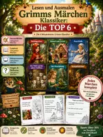 Vorschau - Mal- und Bastelvorlagen - Lesen und Ausmalen - Grimms Märchen Klassiker: Die TOP 6 - Deckblatt