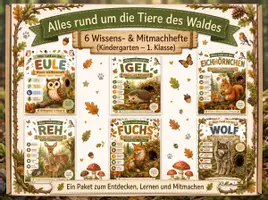 Vorschau - Unterrichtsreihen - Paket - Tiere des Waldes – 6 Wissens‑ & Mitmachhefte (Kindergarten – 1. Klasse) - Deckblatt